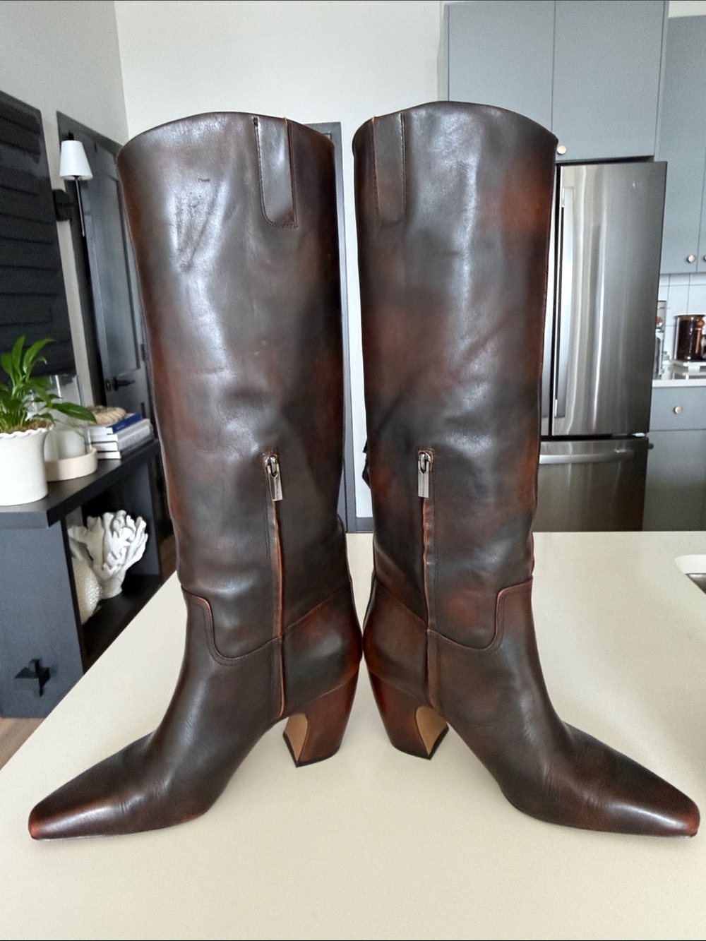 Vince Camuto Dark Brown Over-the-Knee Leather Boots - Picture 3 of 8